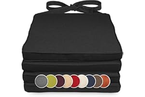 sunnypillow Lot de 4 coussins, pour chaise en rotin, 40 x 45 x 5 cm, rembourrés, avec rubans, pour l'intérieur et l'extérieur, noirs