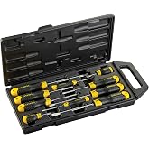 STANLEY Screwdriver Set Flat and Phillips Cushion Grip 10pc, 2-65-005 | Anti-rust chrome vanadium steel bar, color-coded ends