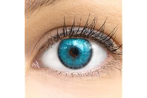 Glamlens lentilles de couleur bleu naturelles colorées très haute opacité Toledo Blue + étuis à lentilles de contact I 1 paire (2 pièces) I 90 Jours I sans correction I 0,00 Dioptries
