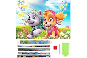 HENDPOCK Diamantmalerei Kinder, Diamond Painting Set Cartoon Hunde Theme Diamant Malerei Kits DIY 5D Diamond Painting, Malen nach Zahlen Diamant Painting Bilder kinder, Kinderzimmer Wanddekoration（Welpenteam）