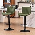 Kidol & Shellder Bar Stools Set of 2 Swivel Barstools Faux Leather Adjustable Soft Cushion High Backrest Counter Stools, Olive Green, 3-5 Mins to Assemble, Loads 300lbs