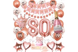80th Birthday Decorations, 80th Birthday Decorations for Women, WKxinxuan 80th Birthday Banner 80 Balloons 80th Cake Topper 80th Sash Champagne Crown Foil Balloon for Her