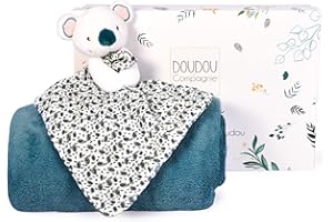 Doudou et Compagnie - Plaid Bébé Tout Doux avec son Doudou Koala - Couverture Polaire - Collection YOCA LE KOALA - Bleu - 100 x 70 cm - Coffret Cadeau de Naissance Fille et Garçon - DC3977