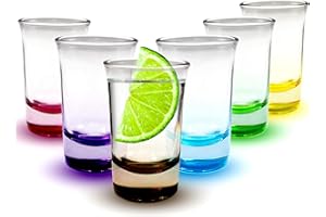 Volila Lot de 6 verres à shot colorés à base lourde de 50 ml pour alcool, vodka, expresso, tequila et desserts – Durable et réutilisable pour la maison, les bars et les fêtes