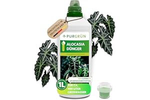 Purgrün® Alocasia-Dünger 1 Liter – Extra Stickstoff für schnelles Wachstum – Spurennährstoffe für intensive Blattfärbung – Ergiebiges Konzentrat für ca. 400 Liter Gießwasser – Profi-Flüssigdünger
