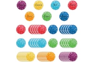 GUEEVIN Pack of 56 Pompoms Classroom Accents Pompoms Cut-Outs Multicoloured Round Classroom Cutouts Coloured Pin Board Accents with 80 Adhesive Dots for School Baby Nursery Calendar Wall Decoration