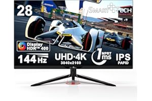 ‎SMART TECH Smart Tech 28 Zoll UHD(3840 x 2160) 4K 144Hz Gaming Monitor Rapid IPS Panel, 1ms MPRT，130% sRGB Farbraum，DisplayHDR™ 400， AMD FreeSync™, mit Lautsprecher, VESA, HDMI, USB Typ-C, DP - Schwarz