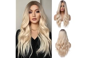 OUFEI Perruque Blonde avec Des Racines Sombres pour Les Femmes de Fibres Synthétiques Résistant à la Chaleur Naturelle Longue Vague Ombre Perruques pour le Parti Quotidien Cosplay Porter