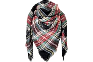 DELEY Retro damski szalik w szkocką kratę miękki szalik w kratę chusta szal koc szaliki, Czarny+zielony+czerwony, Rozmiar uniwersalny