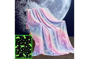 ‎SITUHAONAN Situhaonan Unicorn Blanket Glow In The Dark Children's Cuddly Blanket Fluffy Girls Gifts 3 4 5 6 7 8 9 10 11 12 Years Birthday Throw Blanket Fleece Blanket Couch Sofa 280 gms
