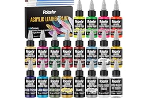Roizefar Acryl-Lederfarbe, Ultimatives All-in-One-Set 20 x 30 ml mit Lederreiniger und Versiegler, 18 Farben Flexible & Wasserfeste Lederfarbe Set für Schuhe, Taschen, Sneaker, Autositze, Sofas