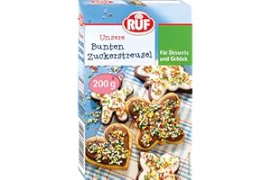 ‎RUF RUF Bunte Zuckerstreusel in Regenbogenfarben, bunte Streusel zum Verzieren von Kuchen, Torten, Keksen und Eis, glutenfrei, 200 g