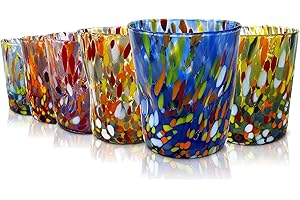 MAZZEGA ART & DESIGN - 6 Bicchieri Tumbler Classic in Vetro Soffiati e Lavorati a Mano con Murrine di Murano, linea “I Colori di Murano” 350 ml. Made in Italy (MIX, 6)