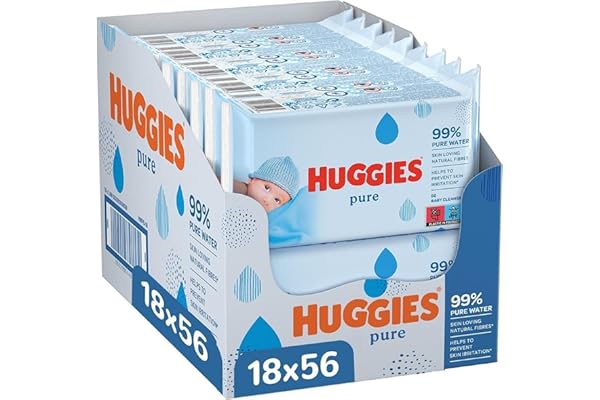 Huggies Pure Toallitas para Bebé, 99% Agua Pura, 18 Packs de 56, Total 1008 Toallitas, packaging may vary
