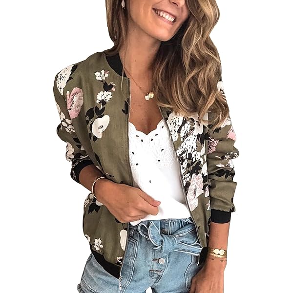 GORGLITTER Veste Bomber Femme Col Baseball Floral - Veste Aviateur Décontractée Zippée