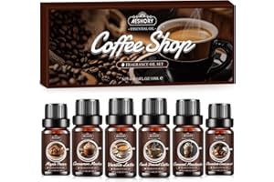 Aeshory Zestaw Olejków Eterycznych Do Kawy, 6 x 10 ml Olejków Do Dyfuzora Zapachowego, Olejki Zapachowe Do Wyrobu Świec – Świeżo Parzona Kawa, Waniliowe Latte, Karmelowe Macchiato, Cynamonowe Moch