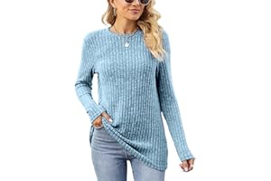 Famulily Women's Long Sleeve Tops Casual Round Neck Ladies Lightweight Knit Jumpers