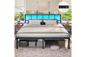 ‎BRINLAWB Brinlawb Bett 180x200 mit Lattenrost aus Metall, Bettgestell 180x200cm mit LED Beleuchtung, Ladestation (2 AC-Steckdosen,2 USB-Anschlüsse) Metallbett 180x200 cm mit Kopfteil und Stauraum Doppelbett