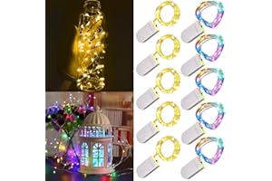 GUEZUVORU Lot de 10 guirlandes lumineuses LED à piles 1m 10 LED fil d'argent multicolore et blanc chaud étanche étoile bouteille guirlande lumineuse pour Noël fête de mariage chambre décoration intérieure