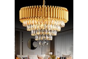 MSSIAN Gold Moderne Kristall Kronleuchter 5-Tier K9 Runde Kristall Kronleuchter Leuchte Gold Deckenleuchte für Esszimmer Wohnzimmer Schlafzimmer Eingang E14*12Light