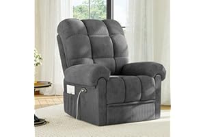 Welzona Recliner Chair for Adults, Electric Recliner Armchair with Infinite Position, USB Port, Ultra-Comfy Padded Cushion Corduroy Reclining Chairs for Living Room with Side Pokect, Grey