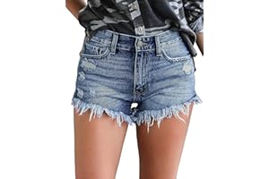 Uni-Wert Damen Jeansshorts Basic in Aged-Waschung Jeans Bermuda-Shorts High Waist Denim Kurze Hose Sommer Mode Destroyed Loch Hotpants Quaste Jeans Shorts