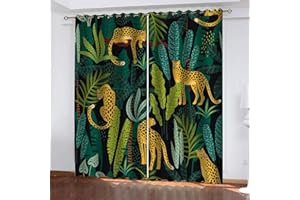 RXWZRL Rideau Occultant Isolant Thermique Salon, Rideaux À Oeillets Chambre Enfant De Décoration De Fenêtre, Guépard De La Jungle Tropicale Motif, Rideaux Et Draperies Intérieurs,150X270cm 2 Pièces