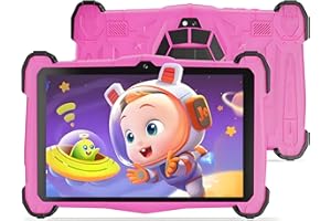 Semeakoko Tablette Enfants 7 Pouces, Tablette Android 14 Octa-Core 2.0 GHz, 10Go RAM+64Go ROM(1To Extensible), Contrôle Parental, WiFi, Bluetooth, Double Caméra, 3000 mAh, APP éducation Enfants(Rose)