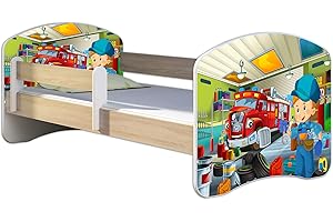 ACMA Letto per Bambino Cameretta per Bambino con Materasso Cassetto II Rovere Sonoma (45 Meccanico, 140x70)