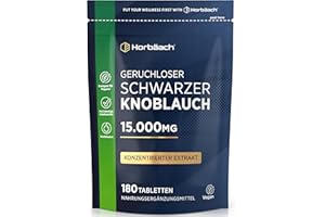 ‎HORBÄACH Schwarzer Knoblauch 15.000mg | 180 Schwarze Knoblauchtabletten | aus konzentrierter Knoblauchextrakt | Hochdosiert und Vegane | Aged Black Garlic Supplement | von Horbaach