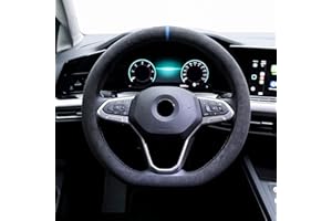 ‎S- TETIC S-TETIC® Premium Lenkradbezug aus Alcantara | D-Form | Blaue 12-Uhr Markierung | Universalgröße 36-38 cm | Sport Lenkradcover | Sommer und Winter