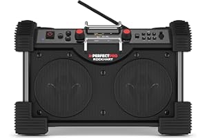 PerfectPro Radio de Chantier ROCKHART - Dab + Enceinte Bluetooth avec réception FM - Chargeur et Pile au Lithium Inclus - Résistante aux Chocs - Radio Portable avec Port AUX