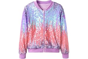 Freshhoodies Girls Flip Sequin Jacket Kids Gradient Jackets Sparkly Long Sleeve Zip-Up Jackets, 6-12 Years
