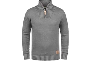 !Solid SDPetro Herren Strickpullover Troyer Grobstrick Pullover mit Troyerkragen Rippbündchen Label-Details Baumwollmischung Regular fit