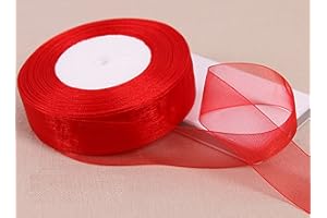 GCS Red Organza Ribbon 12mm. for Gifts Wrap Sew Party, Decorations Events Dress Wedding Christmas Crafts, Bows Car, Floral Balloons Hairs, DIY, Bouquets, Cake More Buy 3 Rolls & Get 4th Free