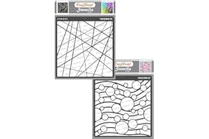 ‎CRAFTREAT CrafTreat Geometric Stencils for Painting on Wood, Wall, Tile, Canvas, Paper, Fabric and Floor - Asymmetrical Lines and Circles on Waves - 2 Pcs - Size: 15x15 cms - Reusable DIY Craft Stencils