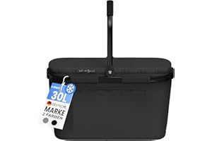 ‎COTTARA Cottara® Thermo Einkaufskorb Kühltasche groß | isolierter Einkaufskorb mit Deckel, verstärktem Boden, Frontfach mit Reißverschluss | Ideal als Kühlkorb oder Picknick Korb (Schwarz)