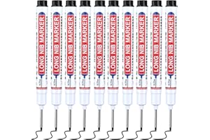 AOZUO 10Pcs Deep Hole Marker Pens, 20mm Long Head Drill Deep Nib Markers Multi-purpose Black Waterproof Carpenter Pens for Construction Bathroom Woodworking