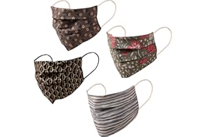 Touchstone Indian Heritage Fabric filter pocket nose bridge double layer cotton face mask reusable washable for men, women (Pack of 4). Grey Blue Black