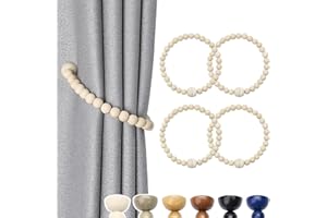 Pretty Jolly 4 Pack Wood Bead Curtain Tiebacks Boho Farmhouse Decor Drape Tie Backs Strong Magnetic Natural Wooden Beaded Curtain Holdbacks for Home & Office Outdoor Window Draperies (Natural)