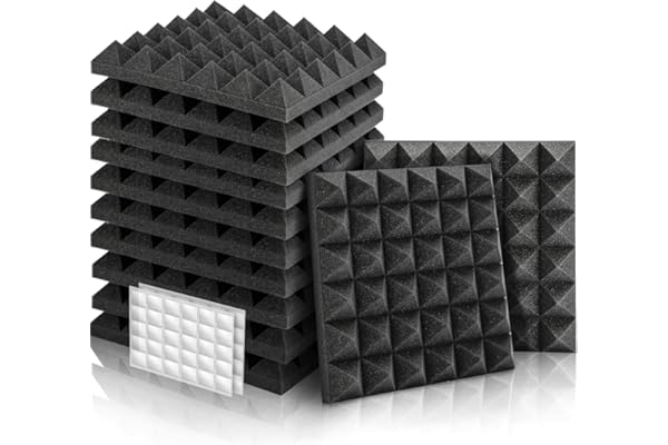 Mousse Acoustique Pyramide avec Autocollants double face, 12 Pack Mousse Acoustic pour Podcasting, Studios, Bureaux, Apprentissage à Domicile, Panneaux Insonorisants(30 X 30 X 5 cm) (Noir)
