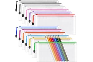 UMRIOX A6 Mesh Pencil Pouch Zipper File Bags,12PCS Clear Pencil Case Plastic Wallets Folders Waterproof Storage Pouch for School Supplies, Bills, Cosmetics, Stationery and Travel Accessories,12 Colours