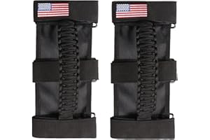 BESTAOO 2 x Roll Bar Grab Handles Paracord Grip Handle for Jeep Wrangler YJ TJ JK JL & Gladiator JT 1955-2022 UTV ATV, Fit for 2 to 4-inch Roll Bars, Upgrade Metal Buckle (Black)