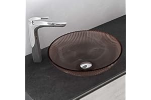 Mai & Mai Lavabo sobre Encimera Lavabo Baño | Ovalado | Vidrio | Café | 40x40x12 cm | sin Orificio para Grifo sin Rebosadero | Minerva06