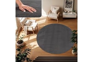 TT Home Vardagsrumsmatta Antracit 200 cm Rund Mjuk & Kort Lugg