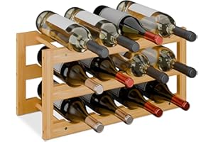 ‎RELAXDAYS Relaxdays stojak na wino, na 12 butelek, wys. x szer. x gł.: 28 x 56 x 24 cm, bambusowy, stojak na butelki wina, stojak na butelki wina, do kuchni, baru, naturalny