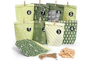 COOYUIO Adventskalender zum Befüllen Set mit 24 Weihnachts-Papiertüten, Juteseil, Aufkleber& Holzklammern - Geschenkidee für Familie, Kinder, Erwachsene - Tradition und Vorfreude selbst gestalten