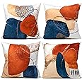 COLORPAPA Boho Throw Pillow Covers 18x18 Set of 4 Mid Century Modern Decorative Throw Pillows Navy Blue Burnt Orange Cushion Pillowcases for Couch Sofa Bedroom Abstract Geometric Home Decor