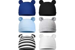 LONSVTTU 6 gorros de algodón para bebé recién nacido, orejas de oso para niños y niñas, gorros para bebés de 0 a 6 meses