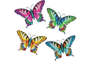SUNNEKO 4 PCS Butterfly Wall Art Decoration Garden Ornaments Outdoor Indoor Metal Wall Art Garden Fence Decorations Yard Wall Hanging Decoration Shed Walls Fences Kitchen Art Deco